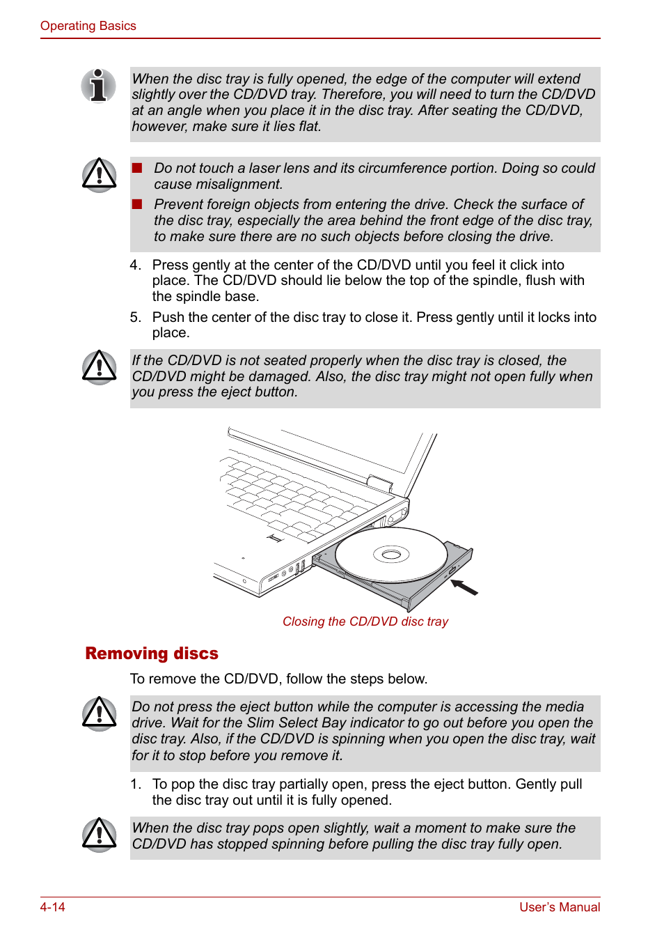 Removing discs | Toshiba M5 User Manual | Page 76 / 240