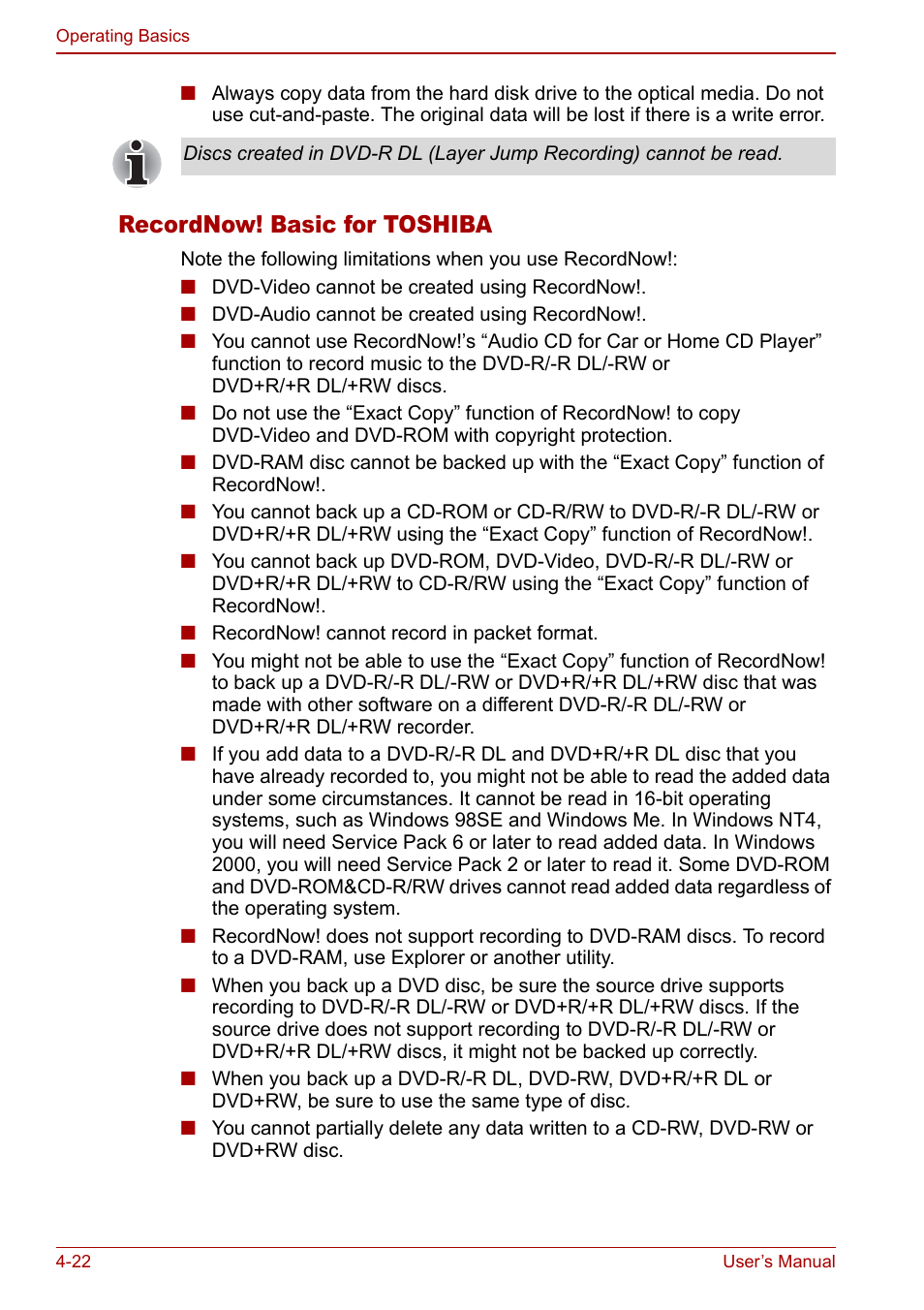 Recordnow! basic for toshiba | Toshiba M5 User Manual | Page 84 / 240