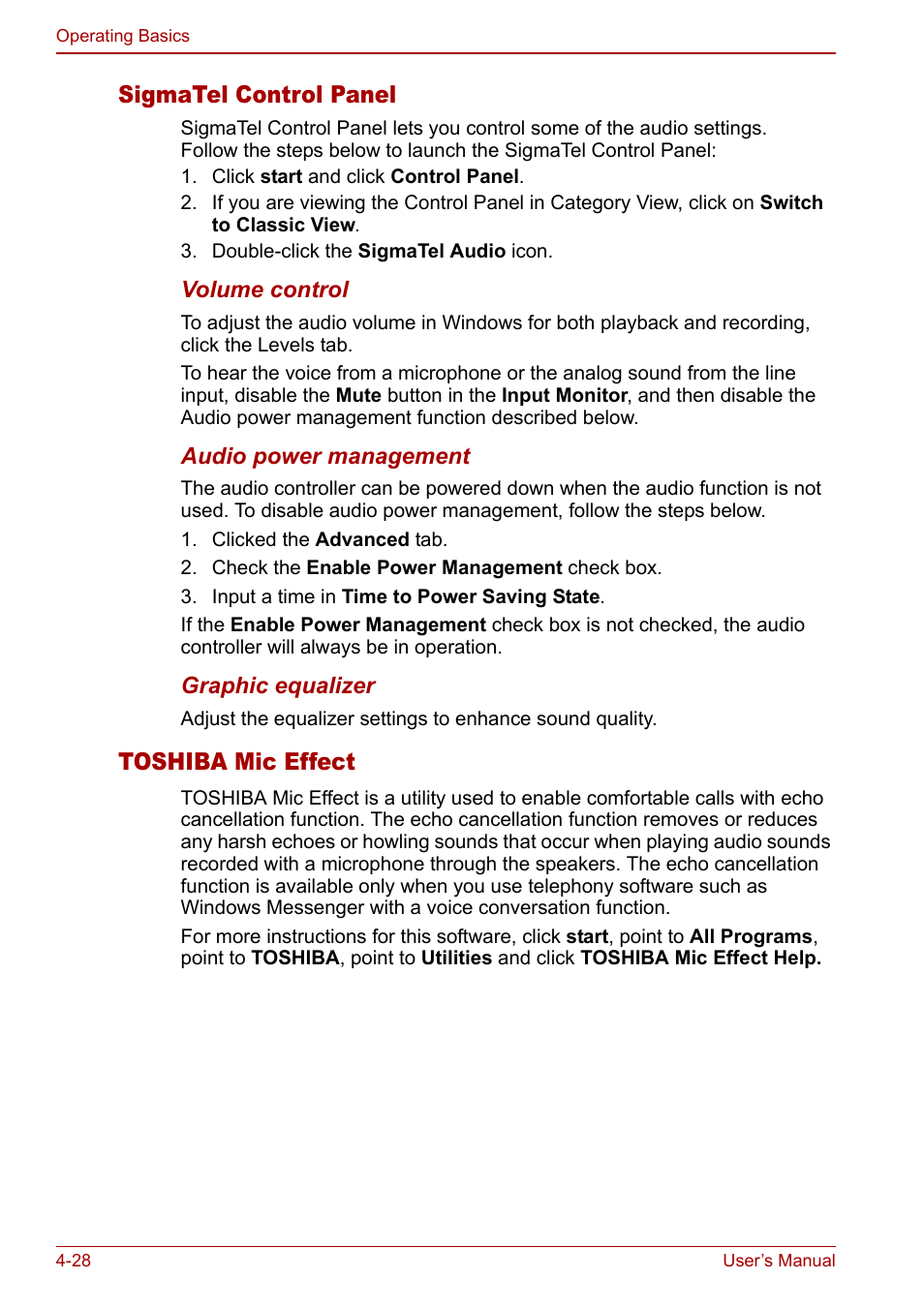 Sigmatel control panel, Toshiba mic effect | Toshiba M5 User Manual | Page 90 / 240