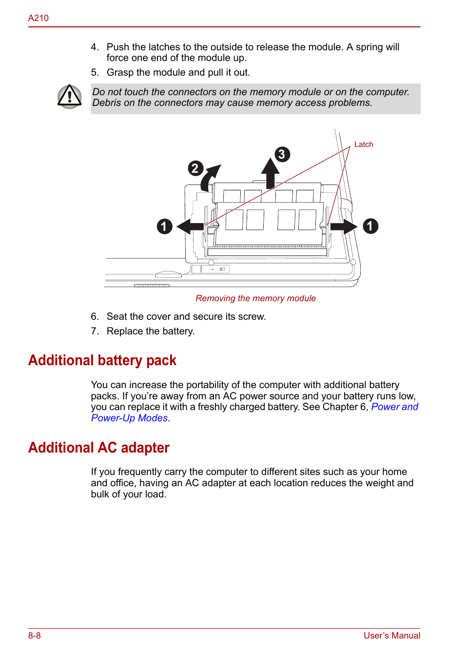 Additional battery pack, Additional ac adapter | Toshiba Equium A210 User Manual | Page 120 / 170