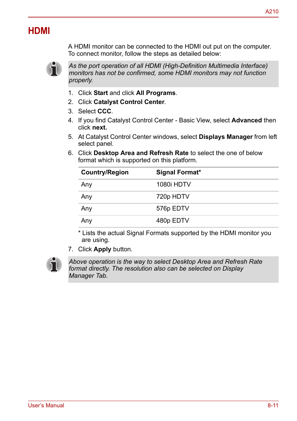 Hdmi, Hdmi -11 | Toshiba Equium A210 User Manual | Page 123 / 170