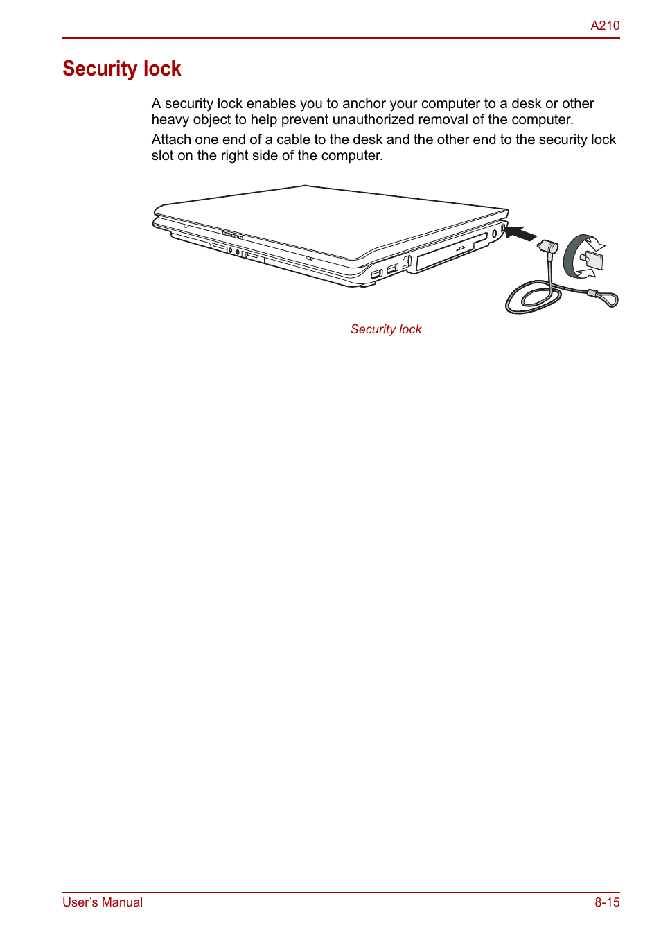 Security lock, Security lock -15 | Toshiba Equium A210 User Manual | Page 127 / 170