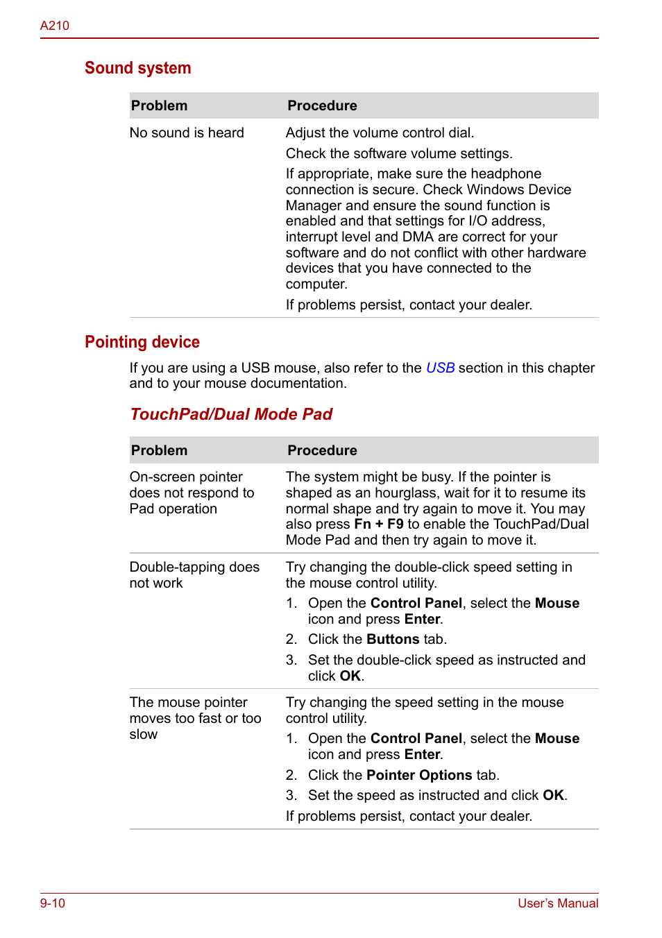 Sound system pointing device | Toshiba Equium A210 User Manual | Page 138 / 170