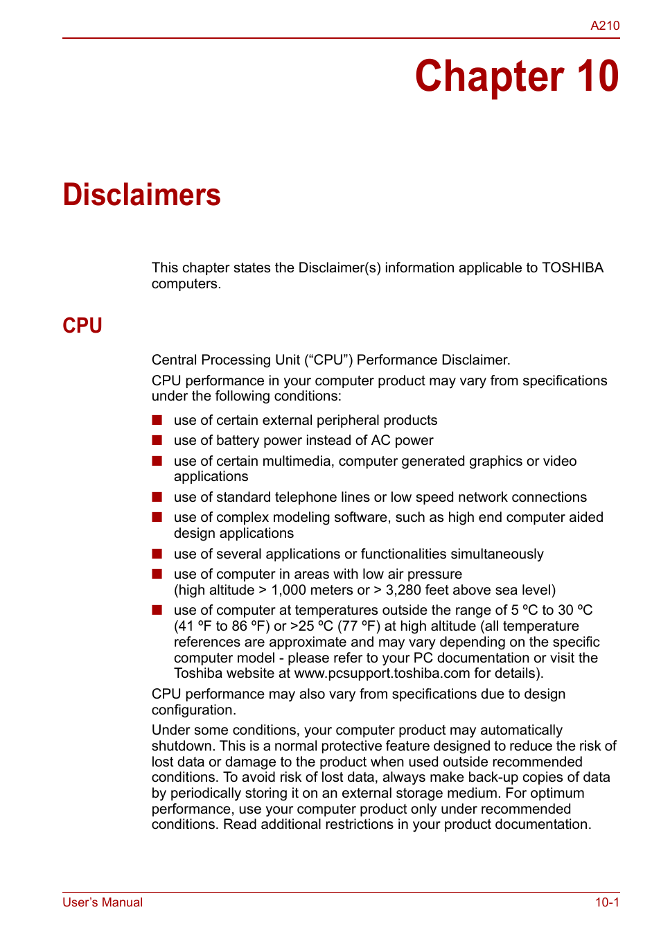 Chapter 10 - disclaimers, Chapter 10, Disclaimers | Apter 10 | Toshiba Equium A210 User Manual | Page 145 / 170