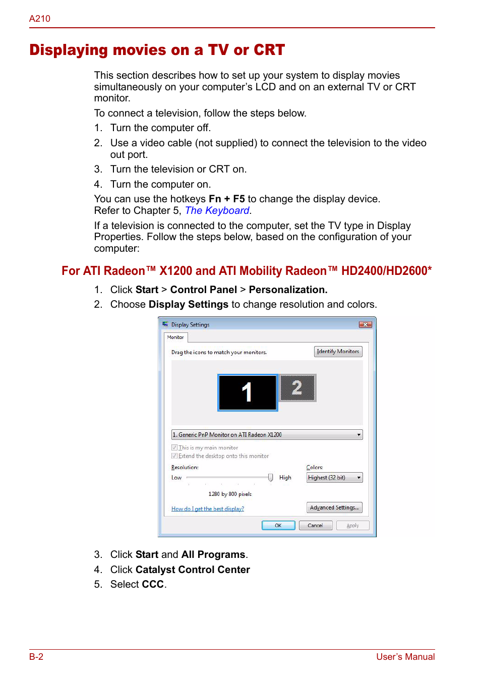 Displaying movies on a tv or crt | Toshiba Equium A210 User Manual | Page 154 / 170