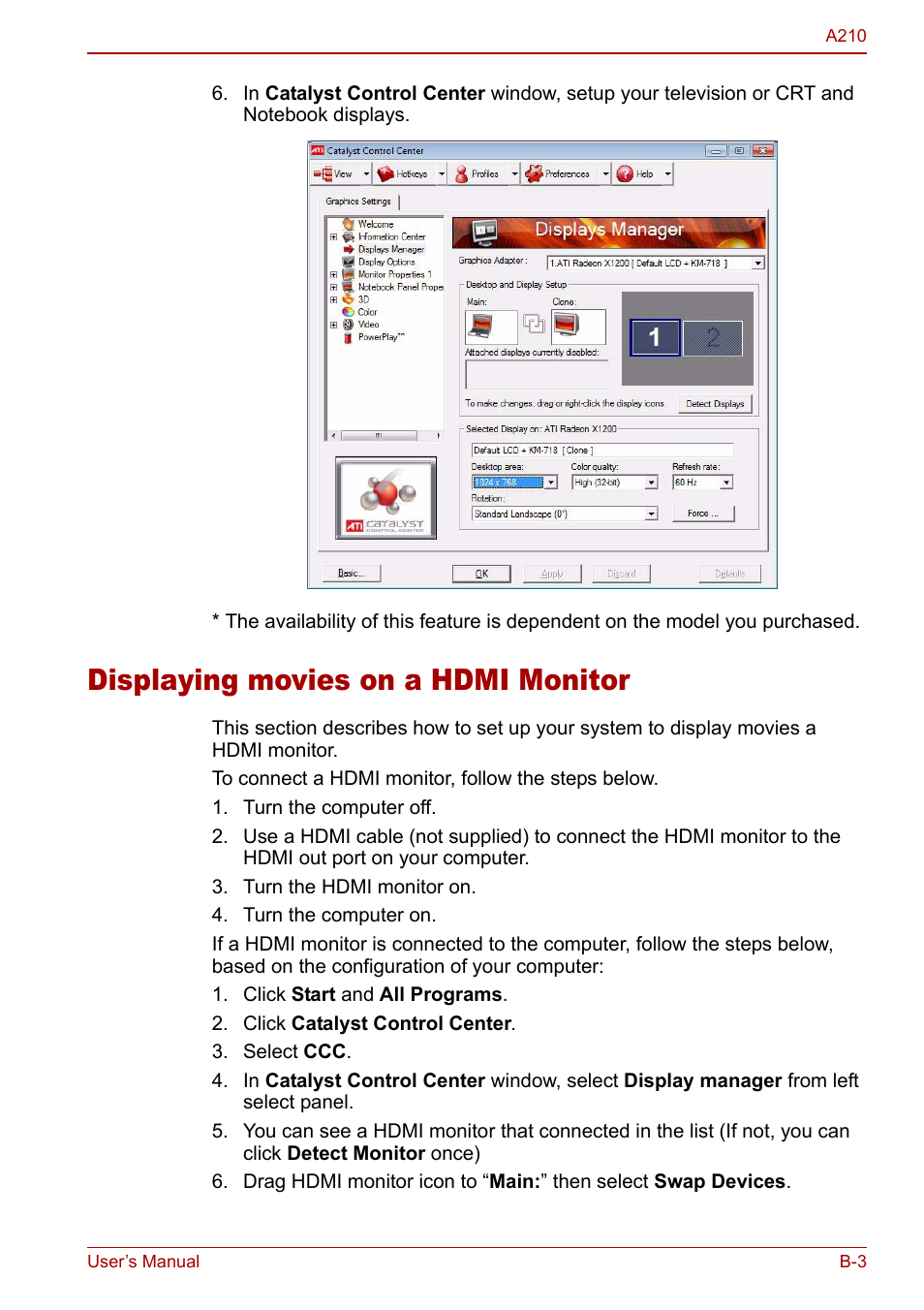 Displaying movies on a hdmi monitor | Toshiba Equium A210 User Manual | Page 155 / 170