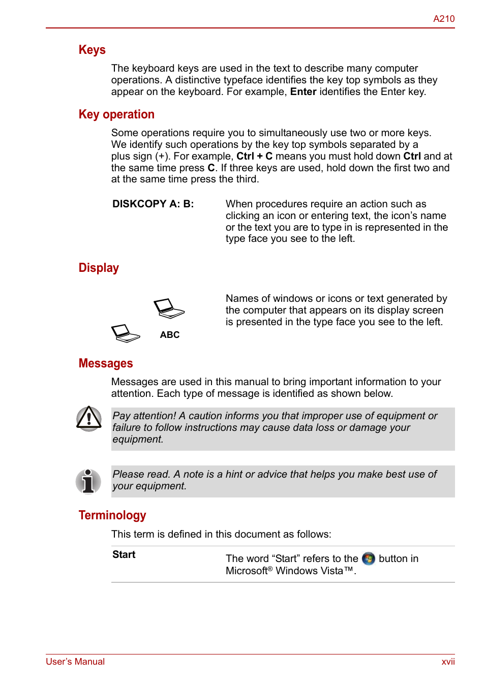 Toshiba Equium A210 User Manual | Page 17 / 170