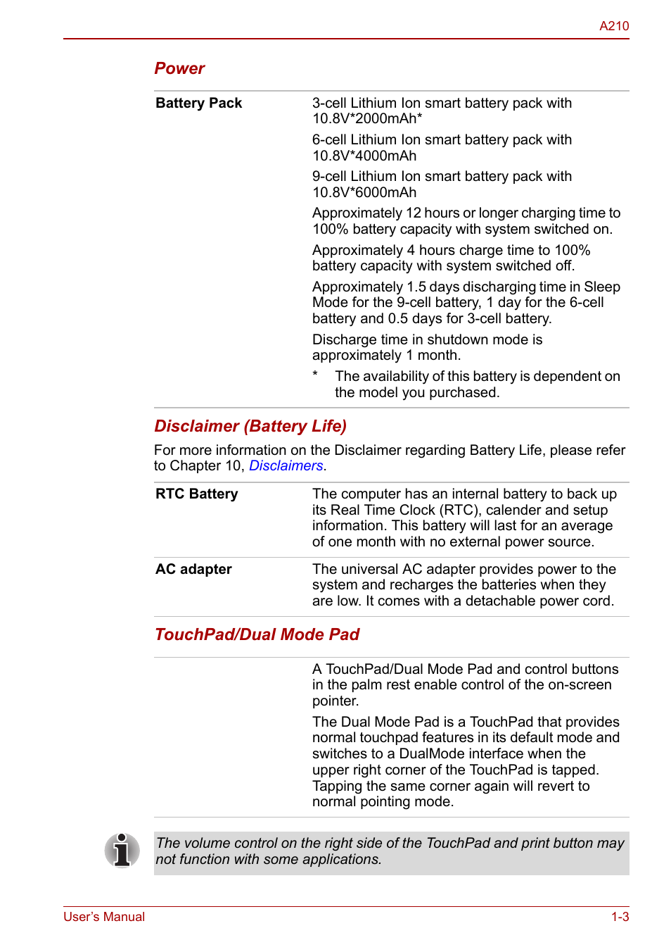 Toshiba Equium A210 User Manual | Page 23 / 170