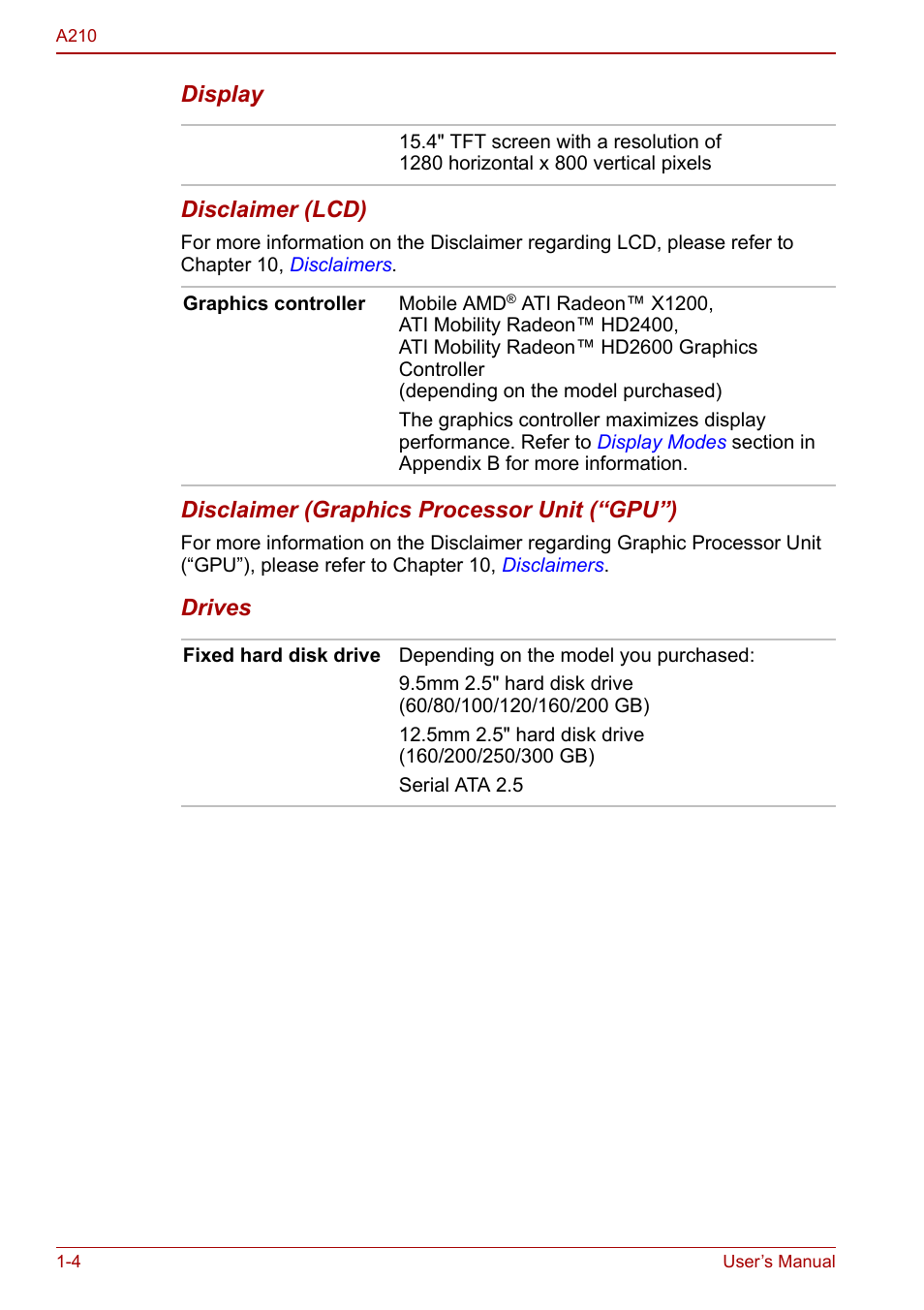 Toshiba Equium A210 User Manual | Page 24 / 170