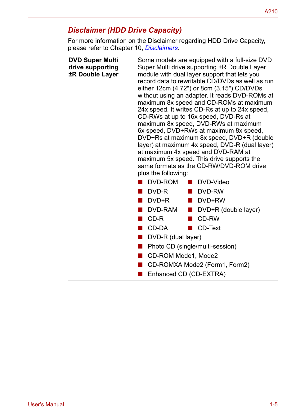 Toshiba Equium A210 User Manual | Page 25 / 170