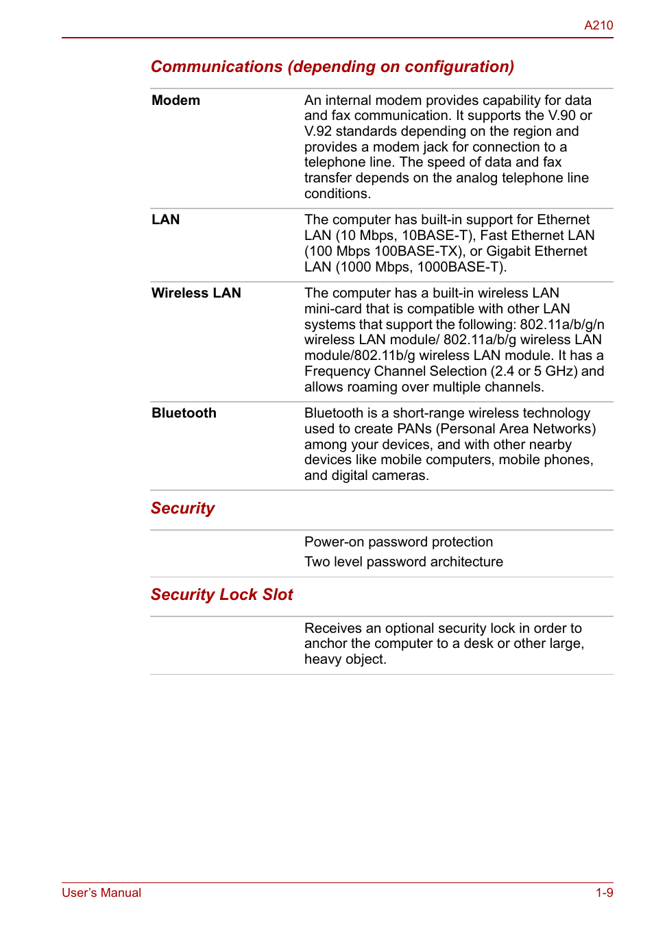 Toshiba Equium A210 User Manual | Page 29 / 170