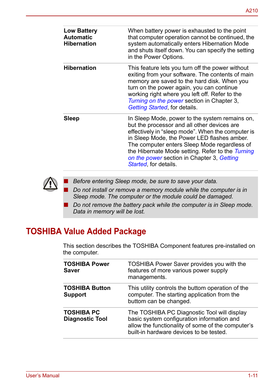 Toshiba value added package, Toshiba value added package -11 | Toshiba Equium A210 User Manual | Page 31 / 170