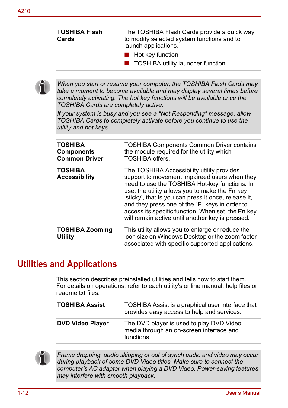 Utilities and applications, Utilities and applications -12 | Toshiba Equium A210 User Manual | Page 32 / 170