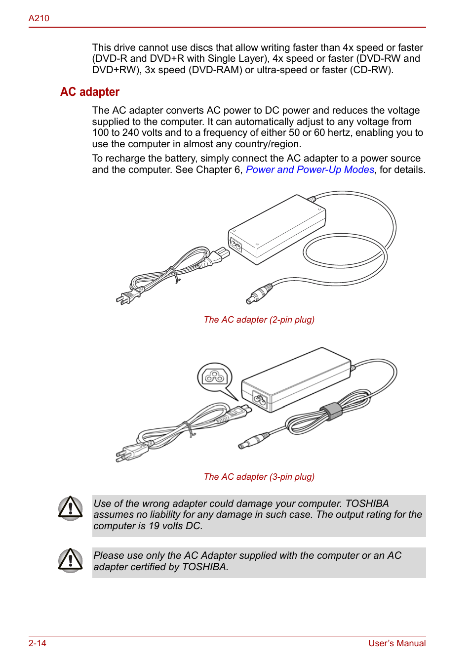 Ac adapter | Toshiba Equium A210 User Manual | Page 48 / 170