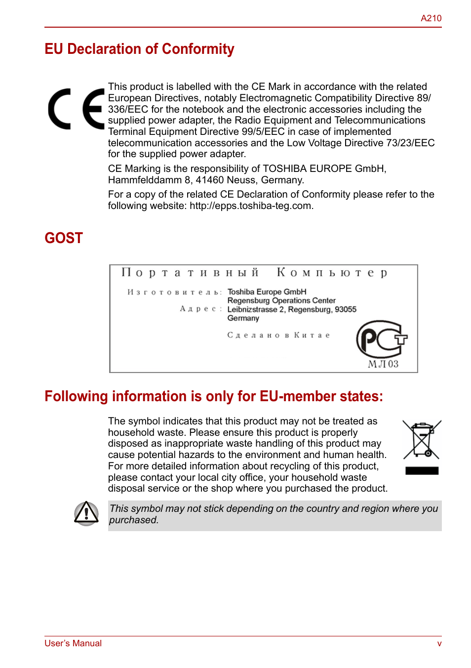 Toshiba Equium A210 User Manual | Page 5 / 170