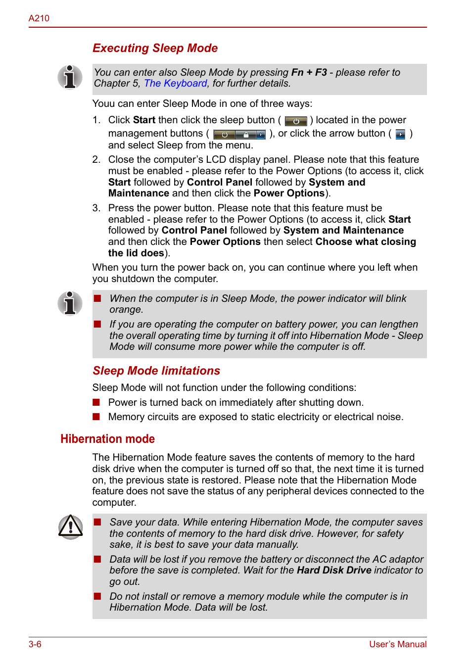 Hibernation mode | Toshiba Equium A210 User Manual | Page 54 / 170