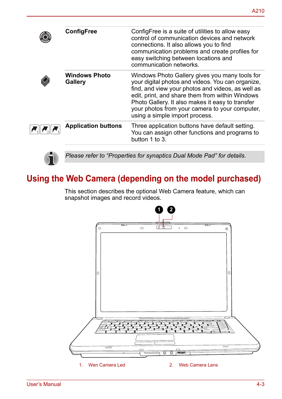 Toshiba Equium A210 User Manual | Page 61 / 170