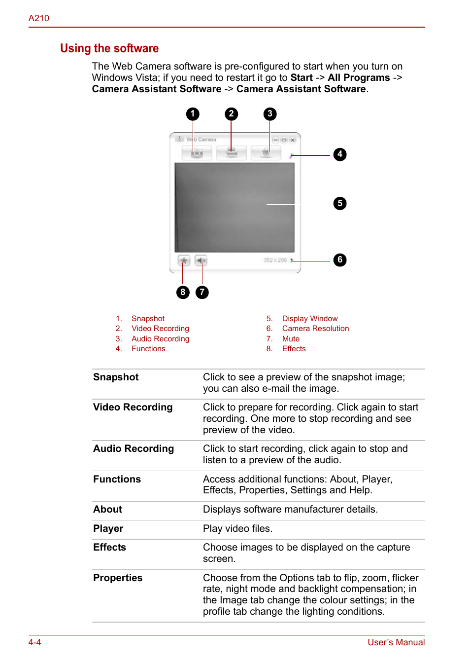 Using the software | Toshiba Equium A210 User Manual | Page 62 / 170