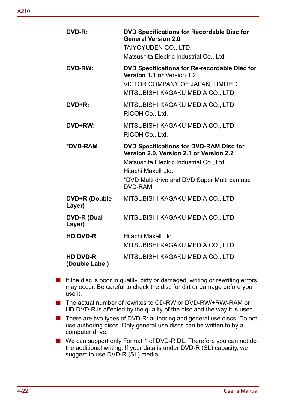 Toshiba Equium A210 User Manual | Page 80 / 170