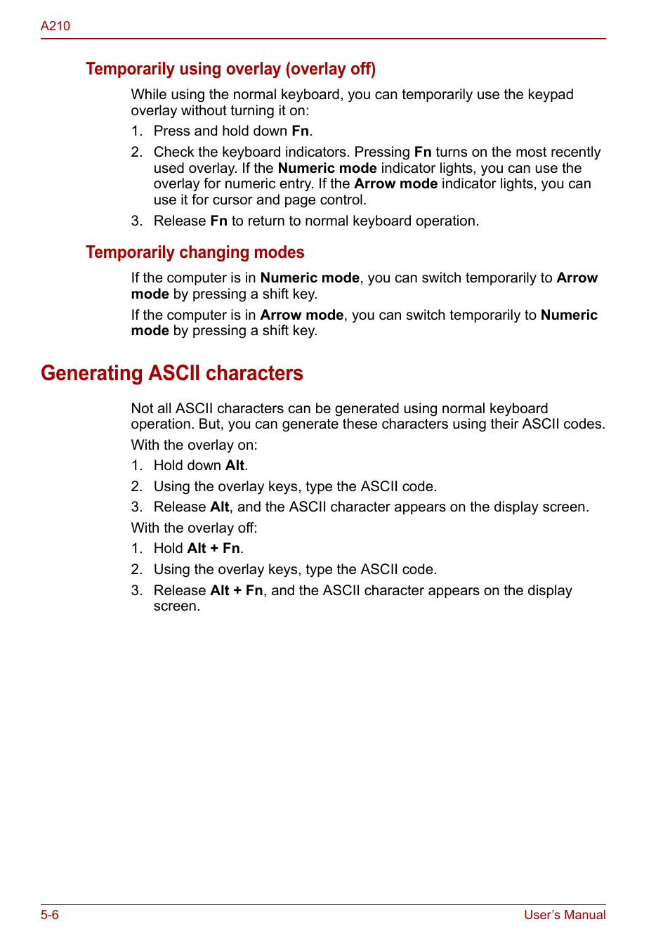 Generating ascii characters, Generating ascii characters -6 | Toshiba Equium A210 User Manual | Page 94 / 170