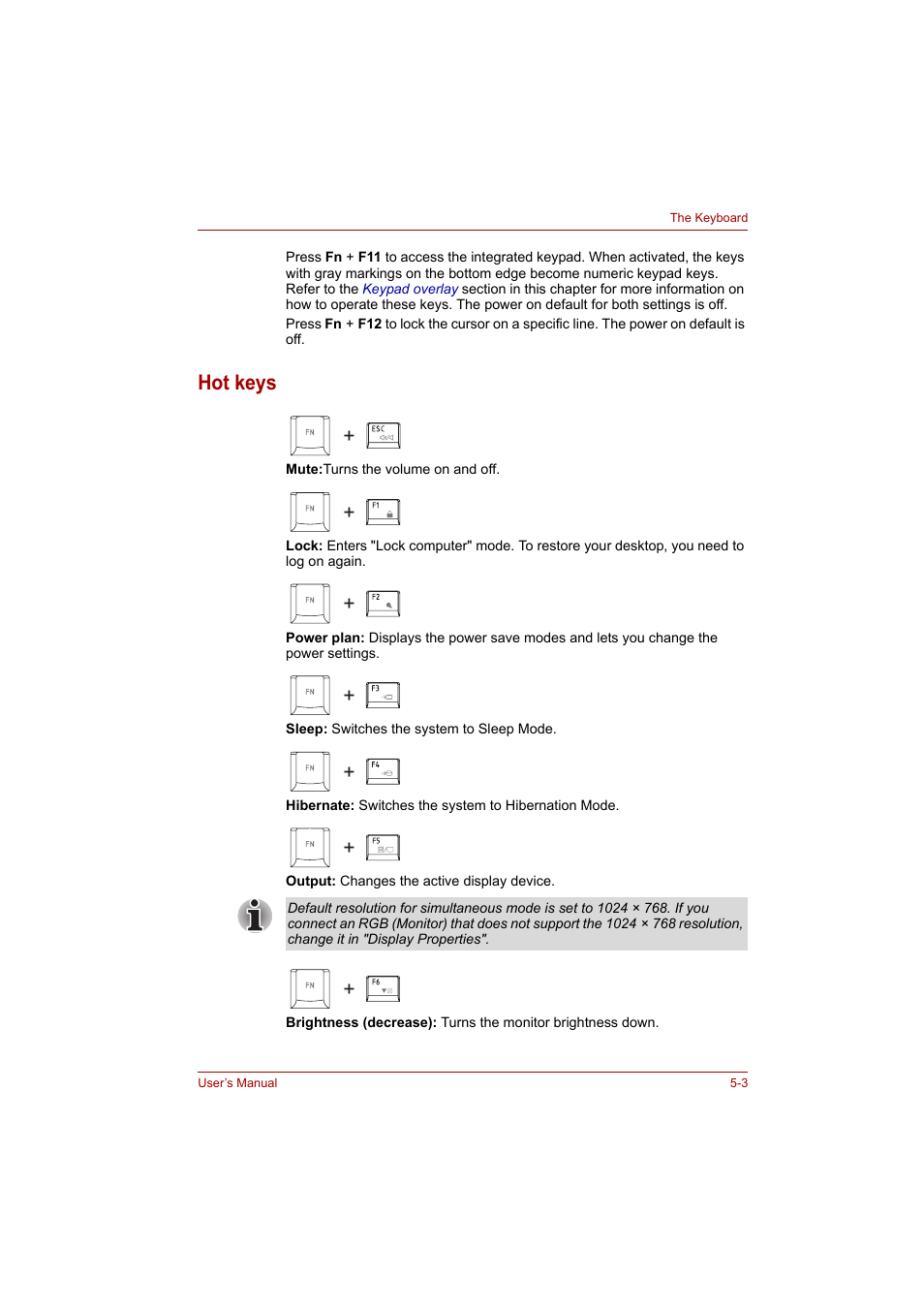 Hot keys, Hot keys -3 | Toshiba Satellite A300 User Manual | Page 113 / 201