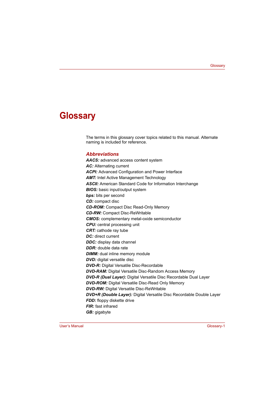 Glossary | Toshiba Satellite A300 User Manual | Page 183 / 201