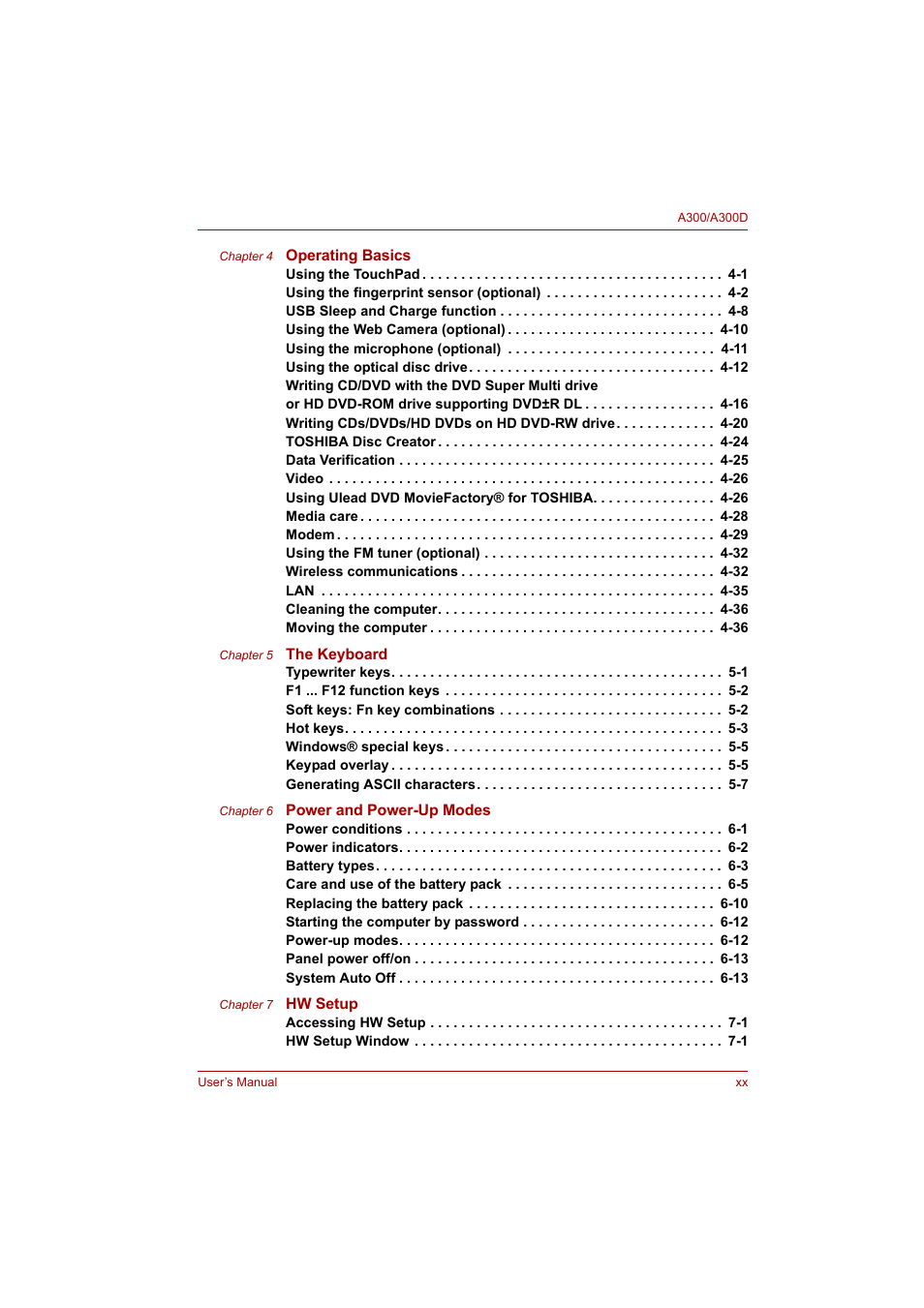 Toshiba Satellite A300 User Manual | Page 20 / 201