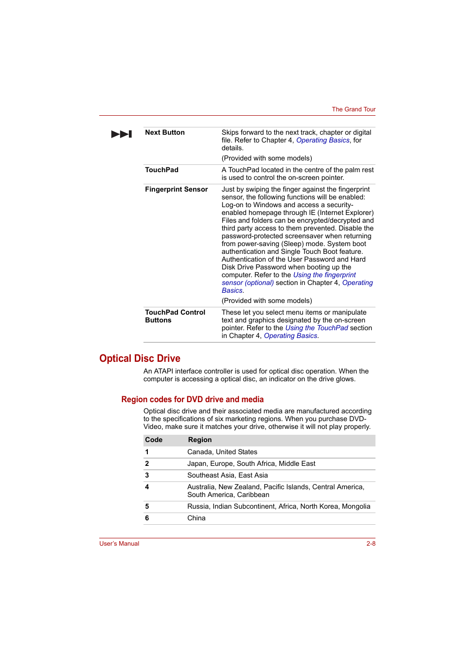 Optical disc drive, Optical disc drive -8 | Toshiba Satellite A300 User Manual | Page 49 / 201