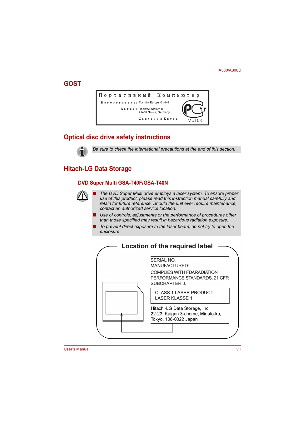 Toshiba Satellite A300 User Manual | Page 8 / 201