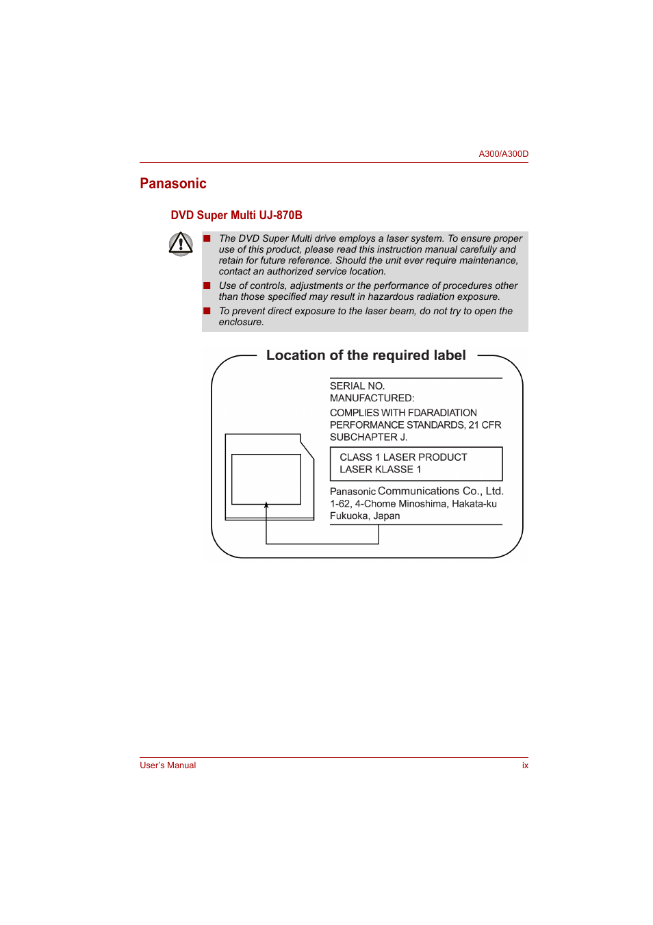 Panasonic | Toshiba Satellite A300 User Manual | Page 9 / 201