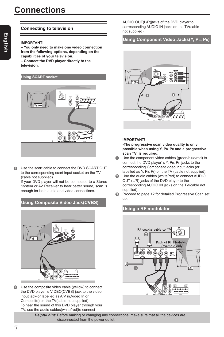 Connections, Eng lis h | Toshiba SD190 User Manual | Page 8 / 27