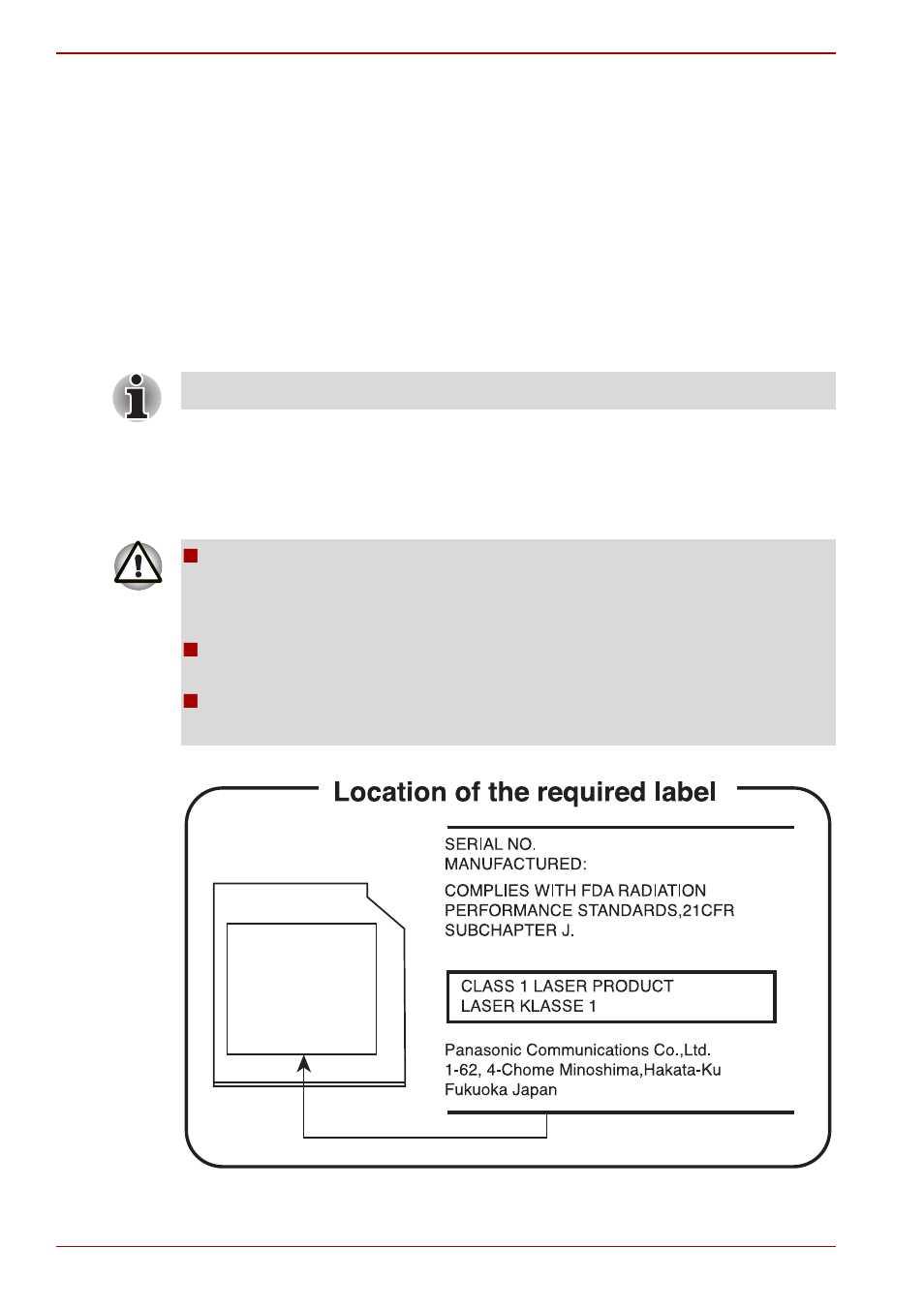 Optical disc drive safety instructions | Toshiba SATELLITE U500 User Manual | Page 8 / 188