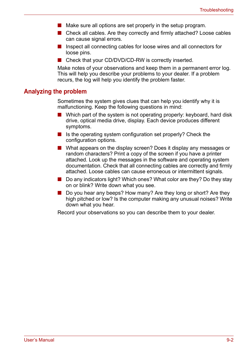 Analyzing the problem | Toshiba Satellite L30 (PSL30) User Manual | Page 105 / 150