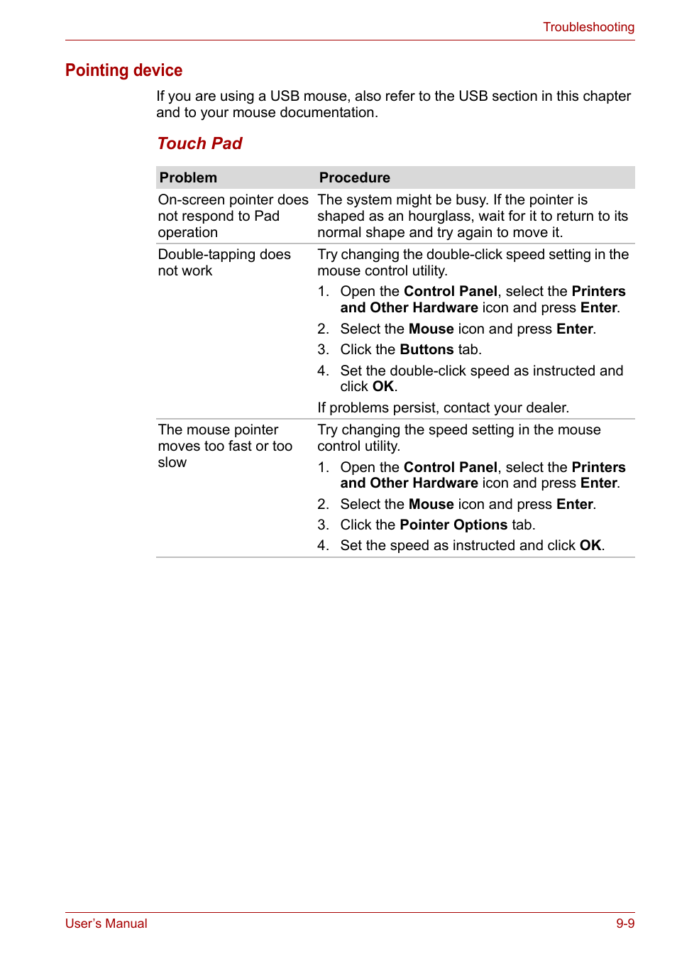 Pointing device | Toshiba Satellite L30 (PSL30) User Manual | Page 112 / 150