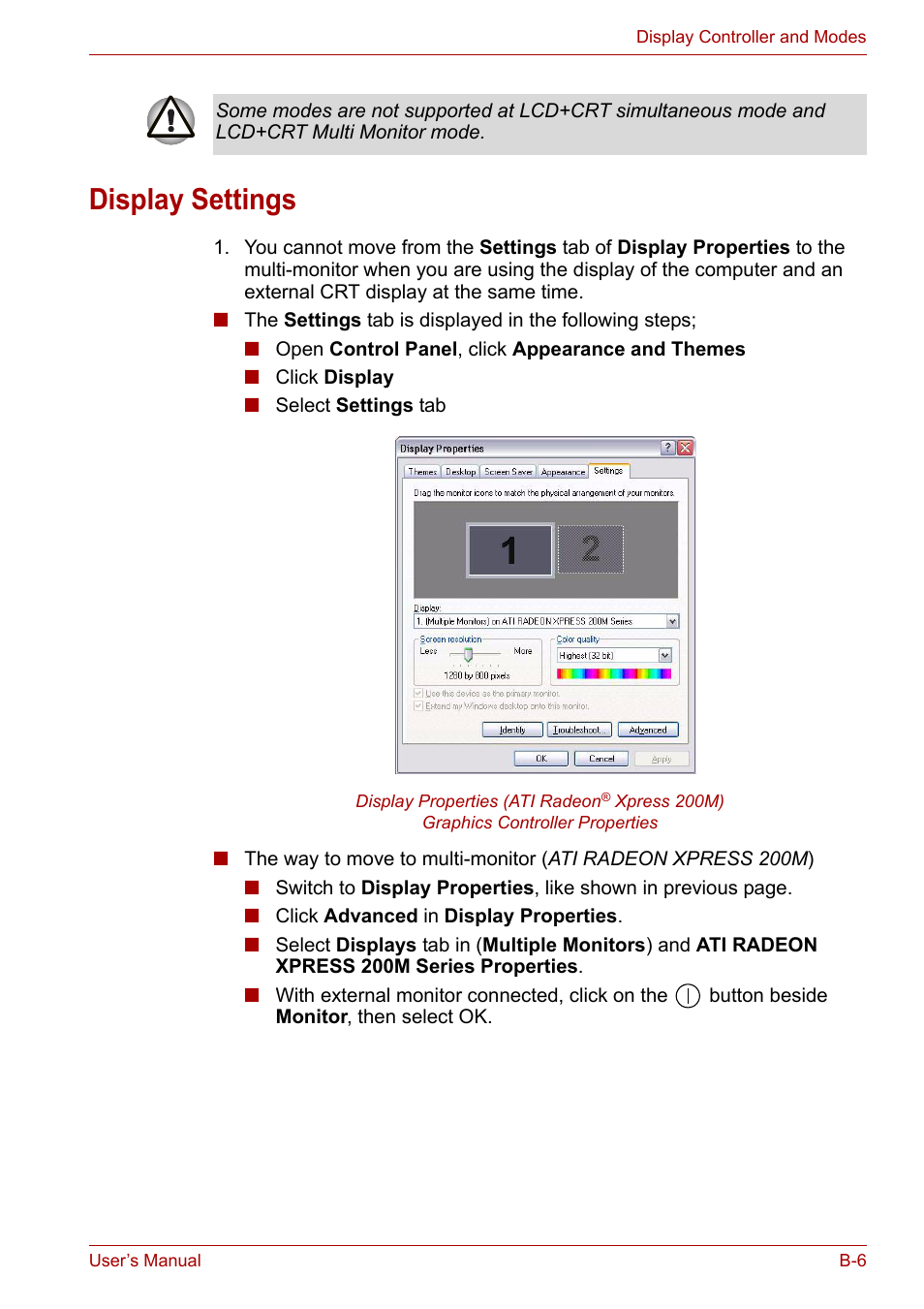 Display settings | Toshiba Satellite L30 (PSL30) User Manual | Page 126 / 150