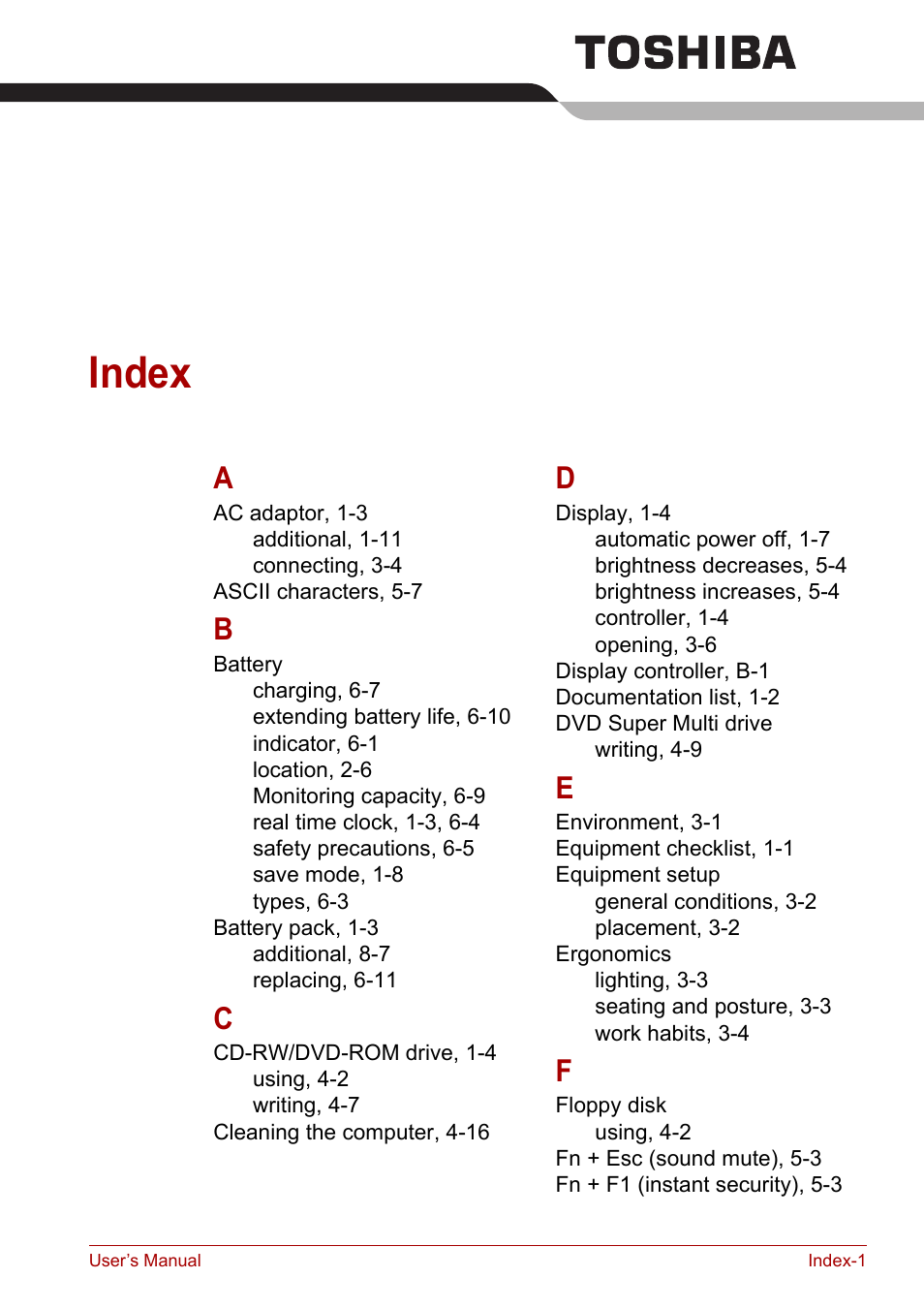 Index | Toshiba Satellite L30 (PSL30) User Manual | Page 148 / 150