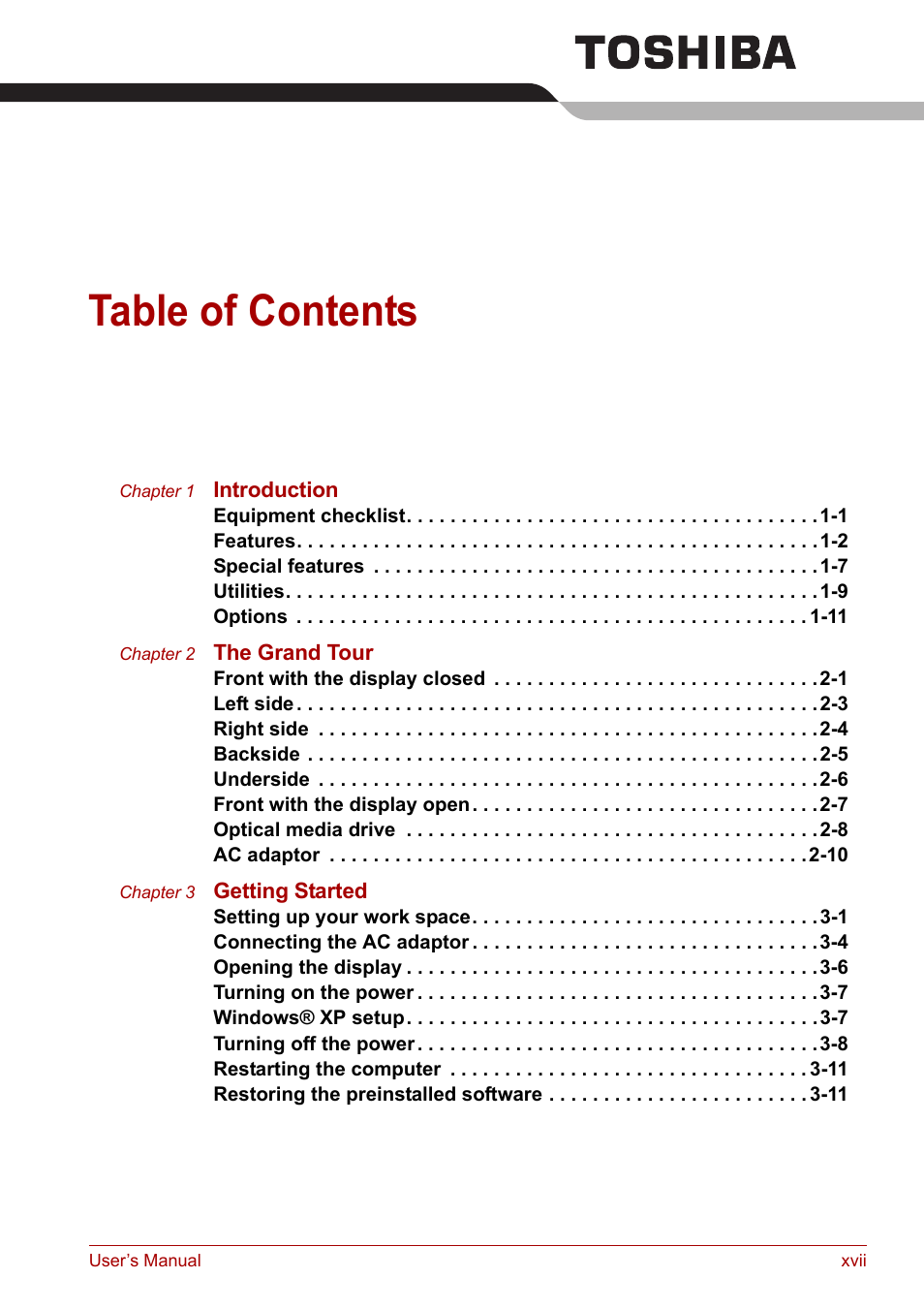 Toshiba Satellite L30 (PSL30) User Manual | Page 17 / 150