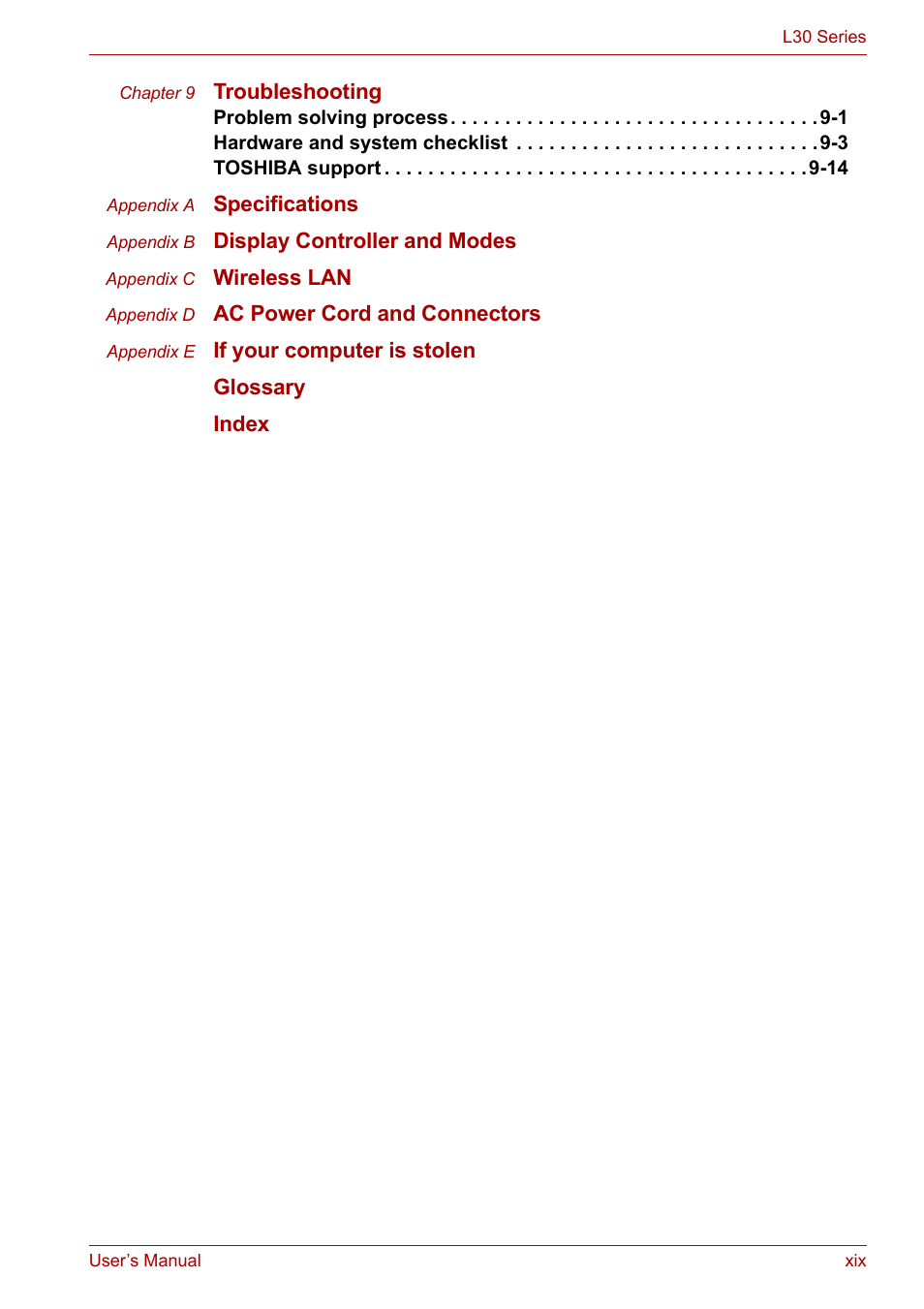 Toshiba Satellite L30 (PSL30) User Manual | Page 19 / 150