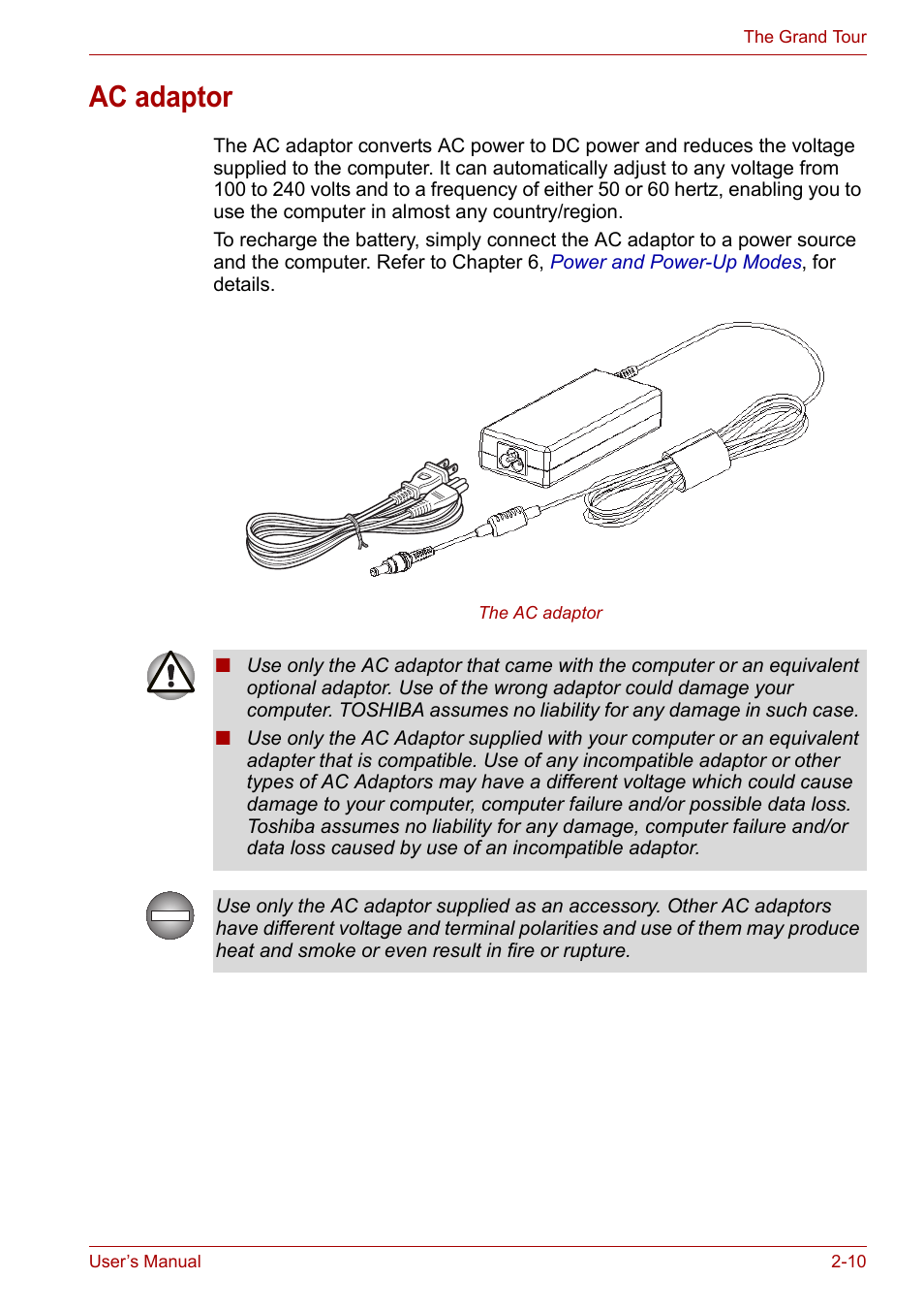 Ac adaptor, Ac adaptor -10, Section in | Toshiba Satellite L30 (PSL30) User Manual | Page 43 / 150