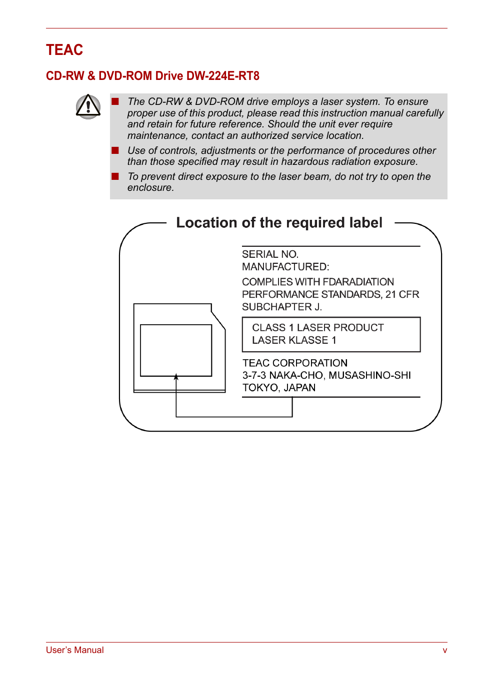 Teac | Toshiba Satellite L30 (PSL30) User Manual | Page 5 / 150