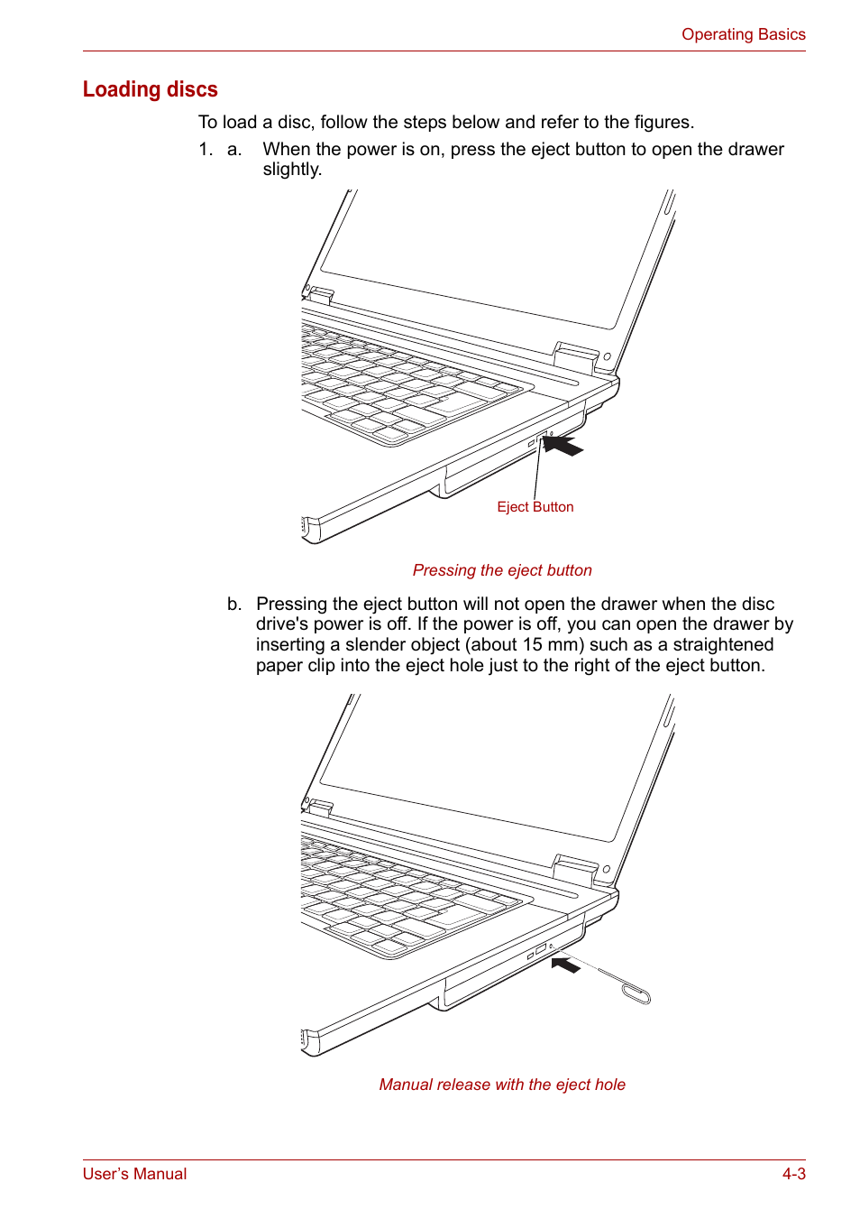 Loading discs | Toshiba Satellite L30 (PSL30) User Manual | Page 58 / 150