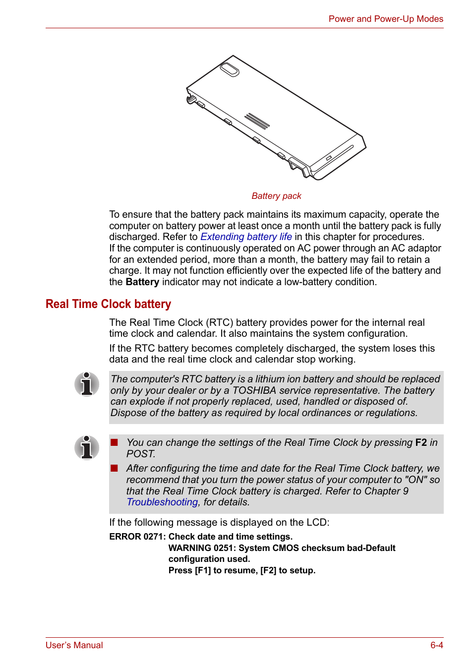 Real time clock battery | Toshiba Satellite L30 (PSL30) User Manual | Page 83 / 150