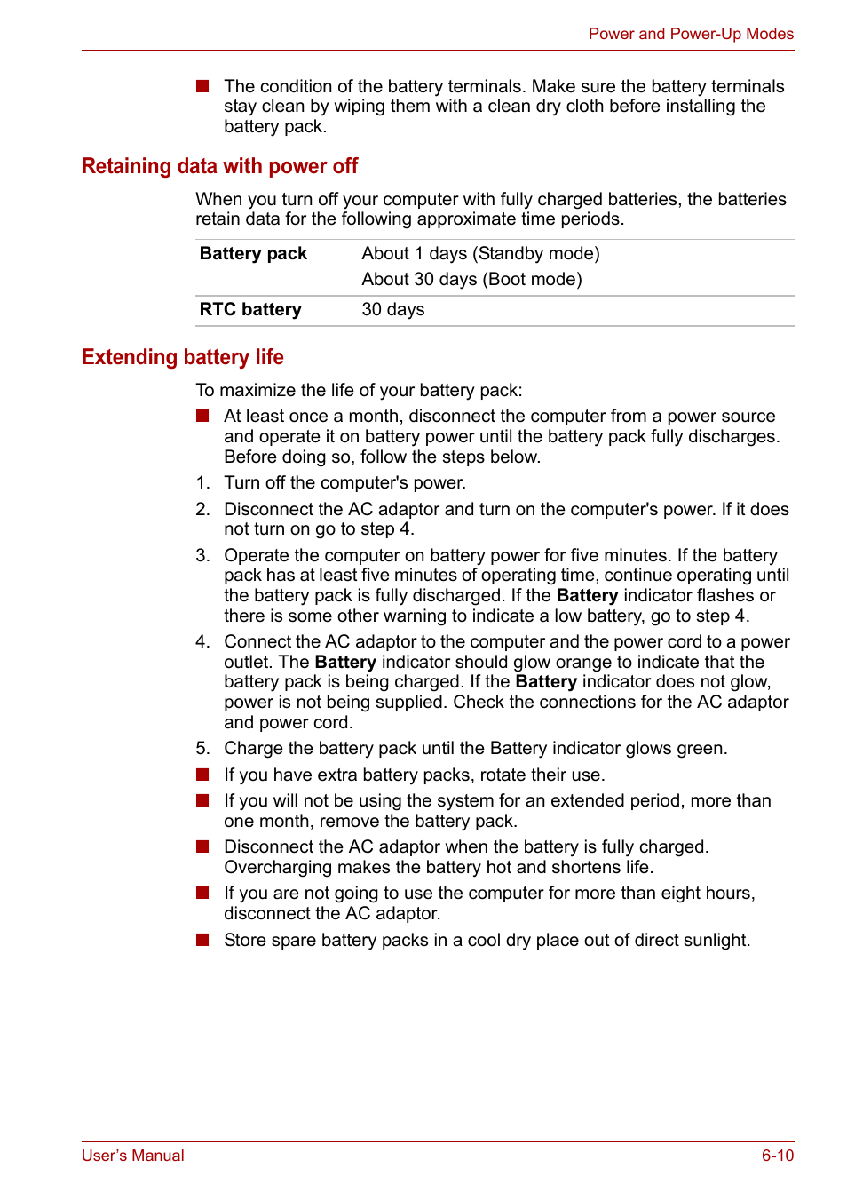 Extending battery life, Retaining data with power off | Toshiba Satellite L30 (PSL30) User Manual | Page 89 / 150