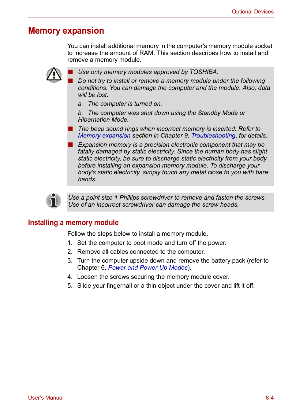 Memory expansion, Memory expansion -4 | Toshiba Satellite L30 (PSL30) User Manual | Page 99 / 150
