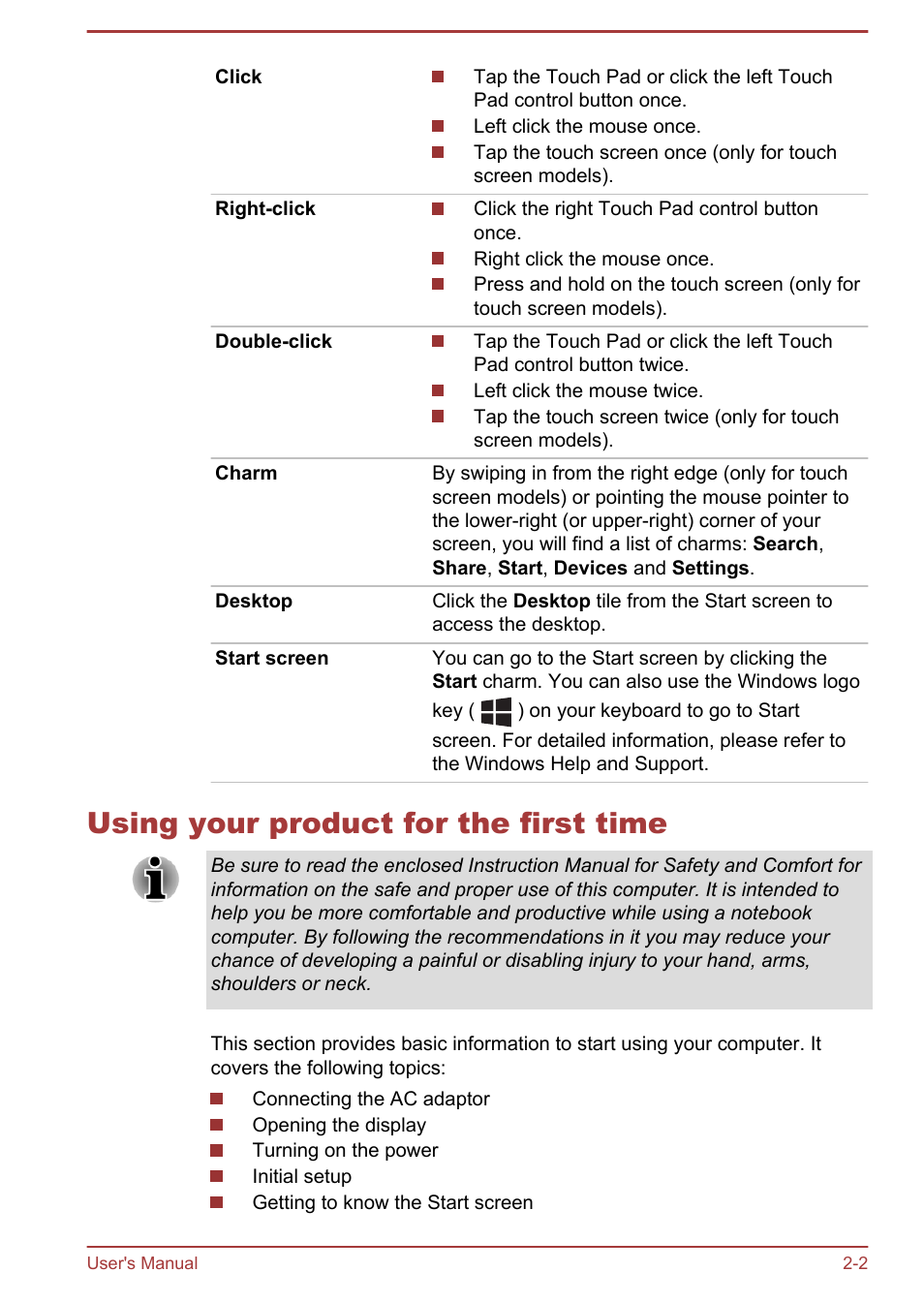 Using your product for the first time, Using your product for the first time -2 | Toshiba Satellite U940-B User Manual | Page 30 / 120