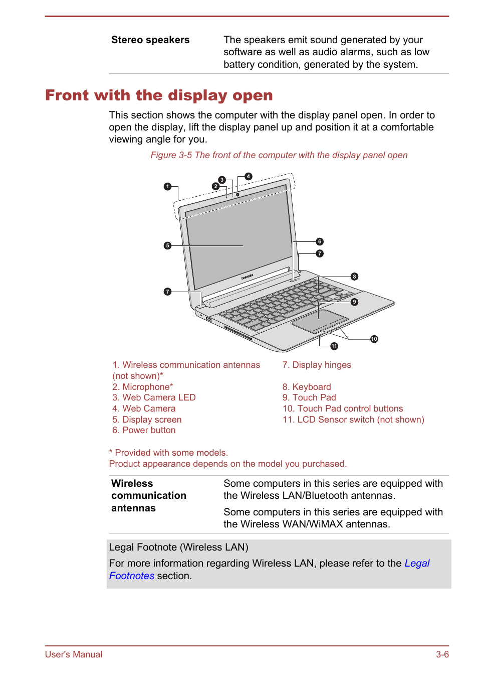 Front with the display open, Front with the display open -6 | Toshiba Satellite U940-B User Manual | Page 45 / 120