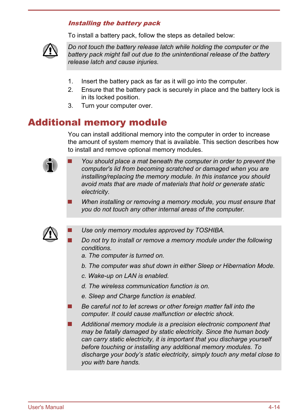 Additional memory module, Additional memory module -14, Section | Toshiba Satellite U940-B User Manual | Page 68 / 120