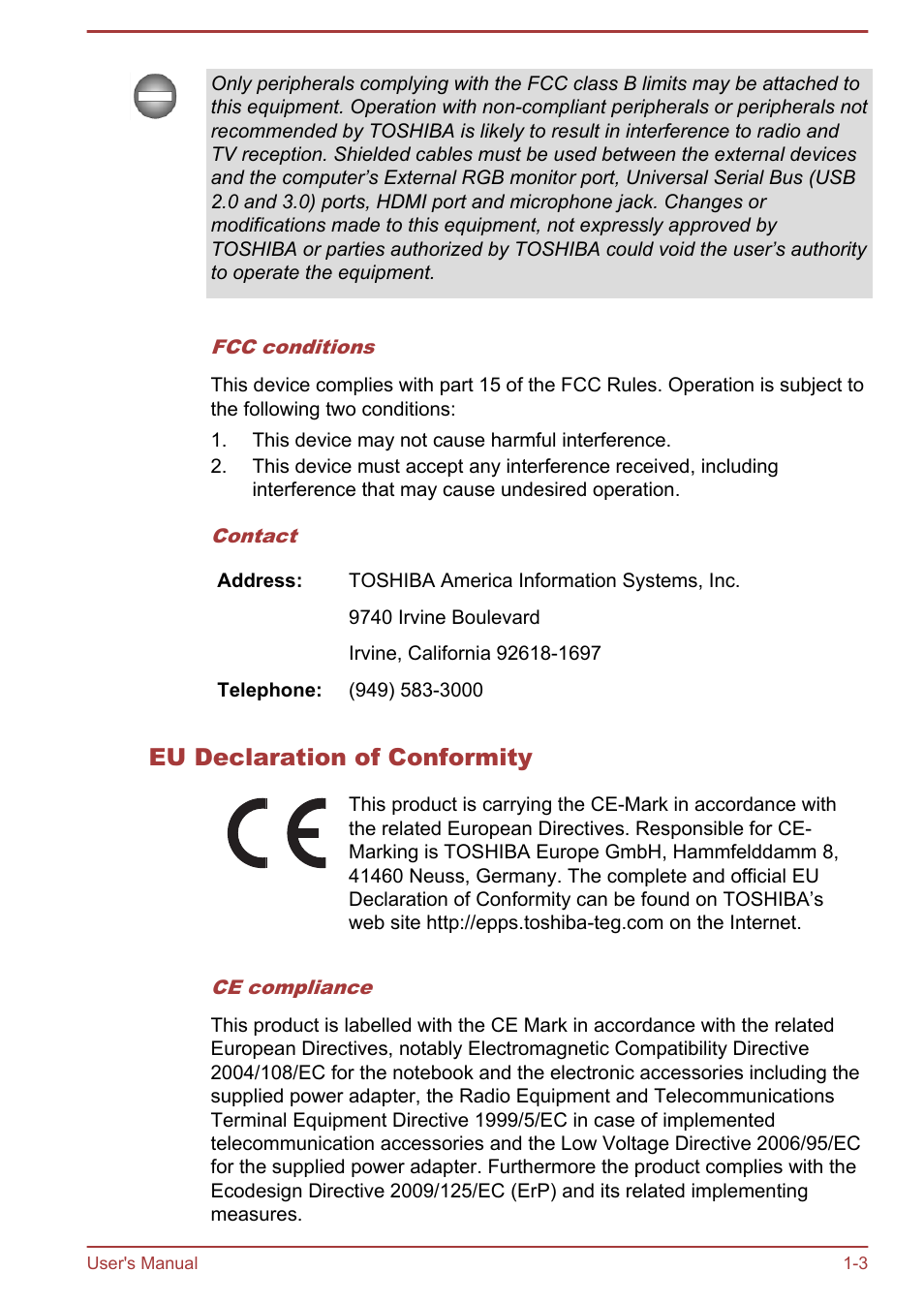 Eu declaration of conformity | Toshiba Satellite U940-B User Manual | Page 7 / 120