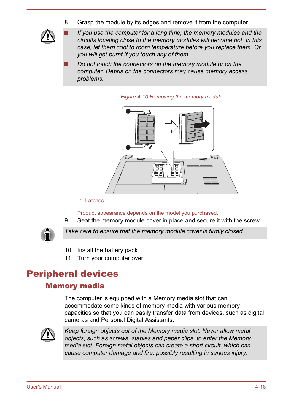 Peripheral devices, Memory media, Peripheral devices -18 | Toshiba Satellite U940-B User Manual | Page 72 / 120