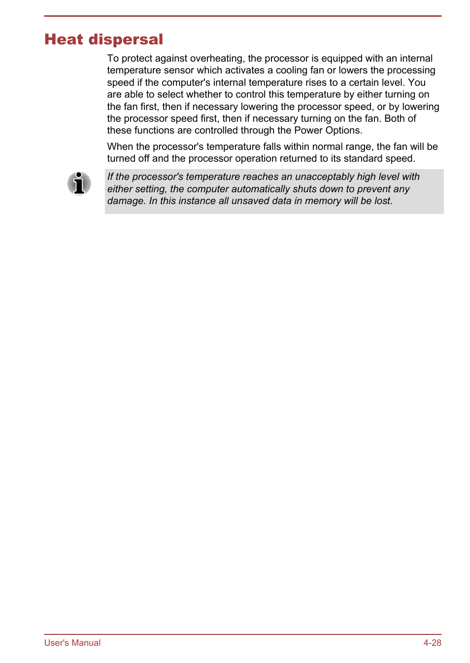 Heat dispersal, Heat dispersal -28 | Toshiba Satellite U940-B User Manual | Page 82 / 120